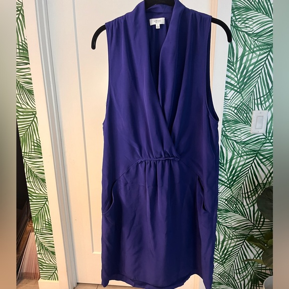 Aritzia Wilfred Royal Blue Sleeveless 100% Silk Sabine Dress Large - Picture 2 of 9
